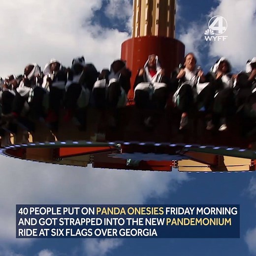 18K views · 58 reactions | 40 people put on panda onsies Friday morning and got strapped into the new Pandemonium ride at Six Flags Over Georgia,  | WYFF News 4 | Facebook