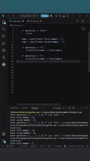Calculator project in Python!Small projects, big learning 🚀#coding #python #bca #programing