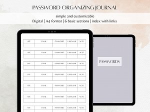 Digital Password Organizer | PDF Journal With Clickable Index for iPad & Tablets | Minimalist Tracker | Gray - Etsy