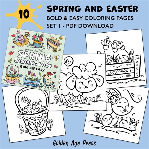 Spring Easter Bold and Easy Coloring Pages, Simple Adults Colouring Book, 10 Digital Coloring Sheets Set 1, Printable Coloring PDF BE010 - Etsy
