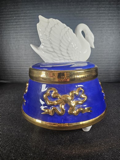 Teleflora Vintage 90s Swimming Swan Musical Jewelry Box Trinket Box Cobalt Blue - Etsy