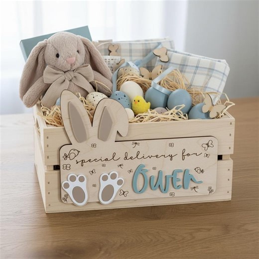 Personalized Easter Crate Sign Bunny Ears Easter Basket Plaque Custom Easter Basket Name Tag Laser Cut Wood Easter Crate Sign Easter - Etsy