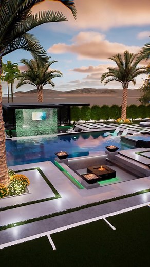 Backyard Oasis Design Studio • Carly McCoy on Instagram: "🤯🙌🏼🏈 . . . #design #backyarddesign #luxurypoolsmag #luxurylifestyle #luxury #modern #moderndesign #pool #pooldesign #backyardinspo #designinspo #backyard #paradise #landscapedesign #outdoorkitchen #patio #summer #relaxing #oasis #backyardoasis #lounge #nobaddays #summer #summernights #firepit #spa #infinitypool #palmtrees #exteriordesign #structurestudios #vip3d"