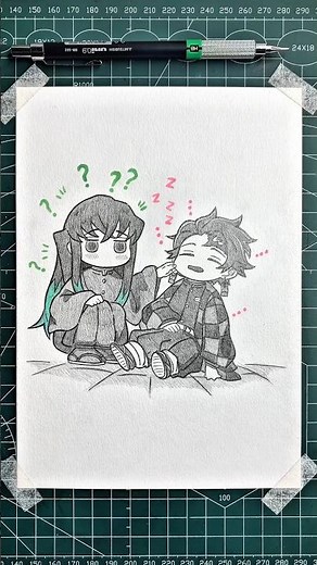 Muichiro vs Tanjiro drawing ! 💨☀️ #demonslayer #イラストメイキング ＃創作#アニメ＃鬼滅の刃