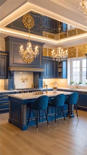 🔥 AI Luxury Kitchen Transformation | Royal Blue & Gold Makeover 👑 #subscribe #kitchenview