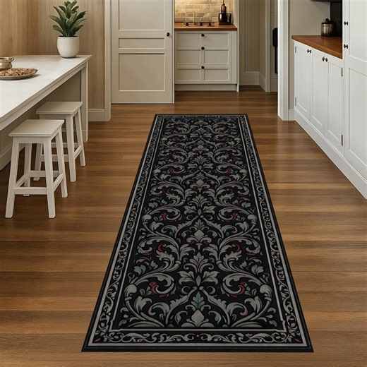 Gothic Damask Runner Rug Black Floral Ornamental Victorian Kitchen Hallway Decorative Carpet - Etsy