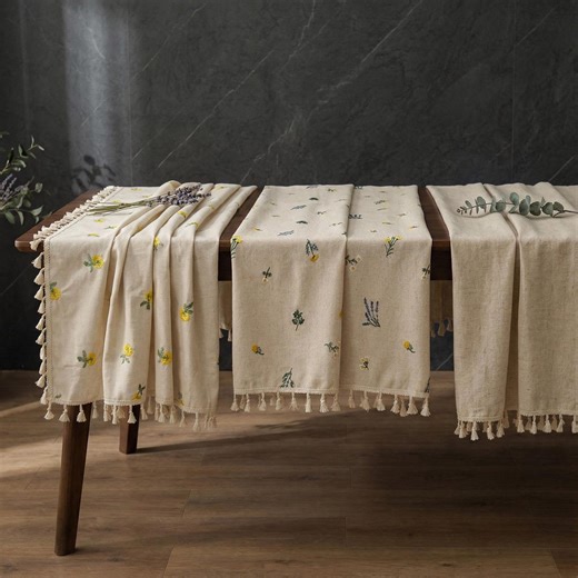 Linen Tablecloth – Natural Linen, Floral Pattern, Handmade, Bohemian & Rustic Table Decor - Etsy