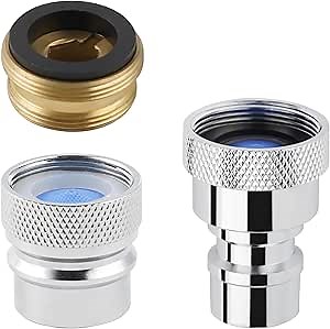 Portable Dishwasher Faucet Adapter 2PCS, Brass Kitchen Sink Faucet Adapter Connection for Dishwasher, 55/64-27" Female Thread with 15/16-27" Male Adapter, Can Be Used As Faucet Aerator, Chrome