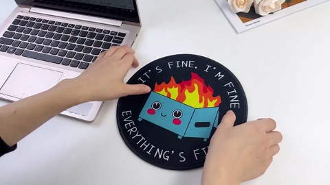 Dumpster on Fire Round Mouse Pad 8.6 x 8.6 Inch, Cute Funny Mousepad for Laptop Gaming, Stitched Edge Non-Slip Rubber Base, Home Office Decor Desk Accessories, It's Fine I`m Fine Everything is Fine