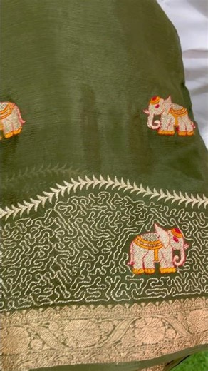 pure chinnon with embroidery work sarees available..Price: 2700/-, watsapp@9966771121