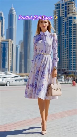 Long-Sleeve Collared Printed Midi Dresses for formal events 💖🫶🏼✨