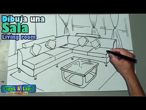Dibujar fácil una sala, muebles y mesa - Living room drawing, forniture