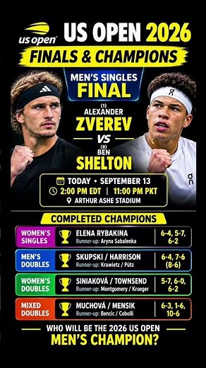 Zverev vs Shelton 🔥 US Open 2026 Final | One Match, One Champion!