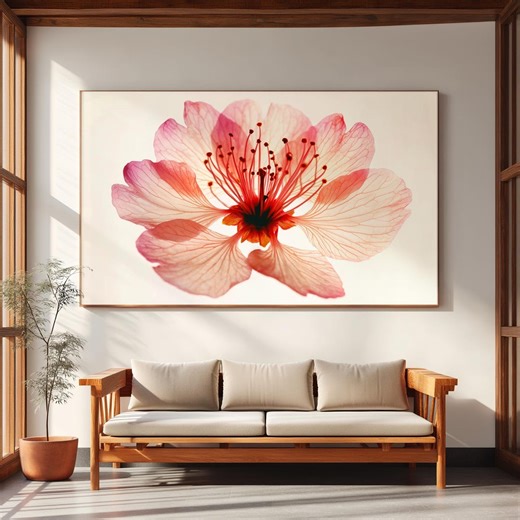 Horizontal Wall Art Above Bed Cherry Blossom Large Print Minimal Decor - Etsy