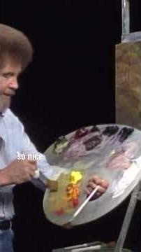 Bob Ross adds a highlight layer to his tree leaves and grassy plain #paintlikebobross #bobross #art