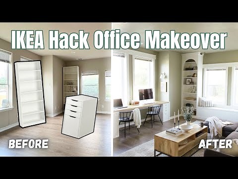 Ikea Billy Bookshelf Arched Library Wall and Ikea Alex Desk Hack Office Library Transformation!