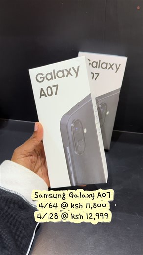 Samsung Galaxy A07 * 6.7″ display (90 Hz) * Dual rear camera: 50 MP   2 MP * 8 MP front camera * 5000 mAh battery * Octa-core processor * Up to 128 GB storage (expandable) * Slim: 7.6 mm thickness 📞0722403535 📍Iconic business plaza, 5th floor, suite K13 #tiktokkenya🇰🇪 #fyp #blackfriday #viral #CapCut