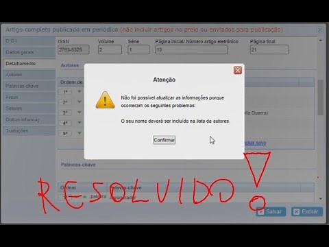 O seu nome deverá ser incluído na lista de autores - Currículo Lattes Erro: Resolvido!