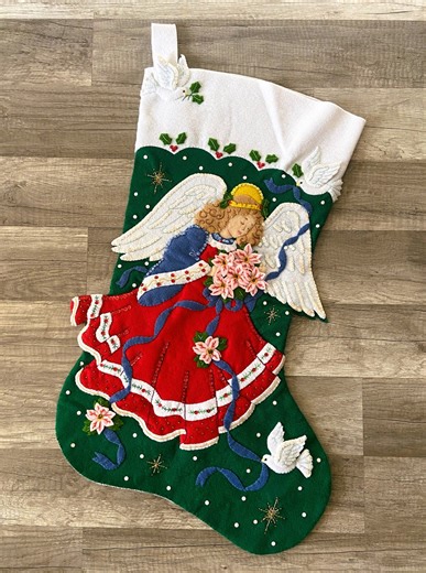 Handmade Bucilla Felt Christmas Stocking: Poinsettia Princess Angel, 1990s Decor - Etsy