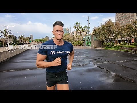 Running bodybuilder slow motion of bouncing pecs