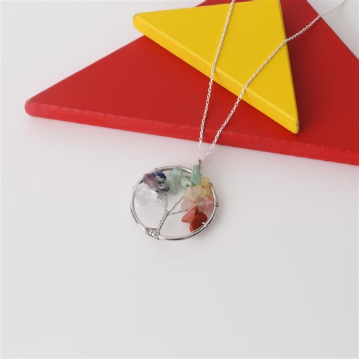 Tree of Life Pendant, Sterling Silver Chain, Chakra Healing Crystals - Etsy