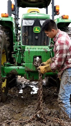 $500,000 John Deere Tractor STUCK in Deep Mud 😳 #shorts