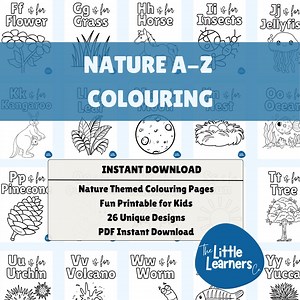 Nature A-Z Colouring Pages | ABC Worksheets for Toddlers & Preschool | Educational Phonics Printable Digital Download - Etsy