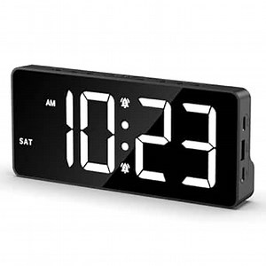JXTZ Digital Alarm Clock, 7 Inch Large LED Display Bedside Clock with 5 Levels Brightness Adjustment, Digital Clock for Bedroom with Date, 12/24H, 3-Levels Volume, 4 Alarm Modes, DST, Night Mode