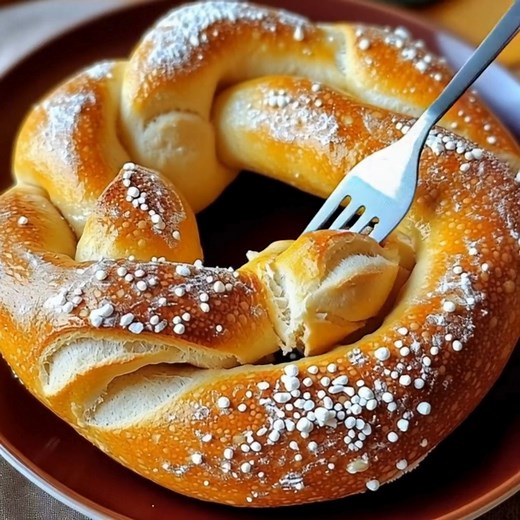 Bretzel Alsacien Traditionnel 🥨✨ Pour : 6 personnes Temps de préparation : 25 min ( 1 h de repos) Temps de cuisson : 15 min Ingrédients : 1. 500 g de farine 2. 30 g de levure boulangère fraîche (ou 12 g de levure sèche) 3. 25 cl d’eau tiède 4. 30 g de beurre ramolli 5. 1 c. à café de sel 6. 1 c. à café de sucre 7. 2 litres d’eau 8. 40 g de bicarbonate de soude alimentaire 9. Gros sel pour saupoudrer Directions : Préparer la pâte : 1.1. Délayer la levure dans l’eau tiède avec le sucre. 1.2. Ajou