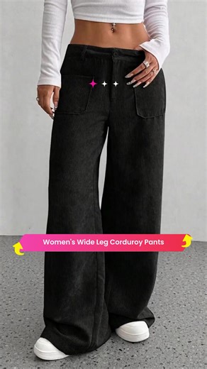 Women's Multi-Pocket Corduroy Wide Leg Pants, Loose Fit Casual Fashion, Natural Waist, Button Fly, All Seasons, Long Regular Length
