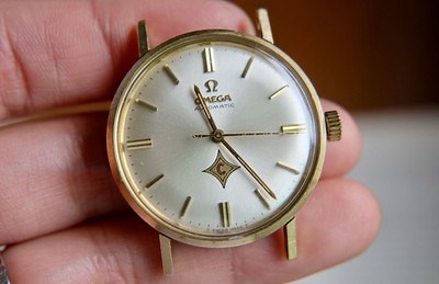 Vintage OMEGA Automatic LOGO DIAL 34mm Solid 14k Bezel & Steel Men's Watch -RUNS | eBay