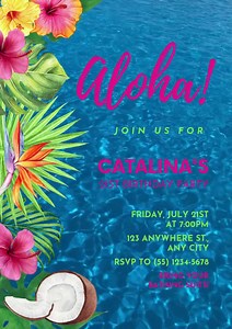 Hawaiian themed birthday invitations