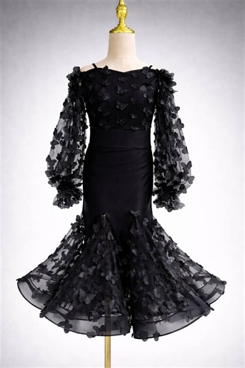Black Butterfly Ballroom Dance Dress – Girls Standard Competition Costume (size 128-134) - Etsy