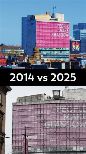 Andrew Dobbie on Instagram: "Glasgow, I need your help 🏴󠁧󠁢󠁳󠁣󠁴󠁿 In 2014, this building became one of the most photographed spots in the city. Bold. Pink. Iconic. PEOPLE MAKE GLASGOW. Three words that told the world exactly who we are. Warm. Welcoming. Unmistakably us. This summer, the Commonwealth Games return. The world’s coming back to Glasgow. But that sign? Eleven years of Scottish weather has taken its toll. What was once a proud welcome now looks forgotten. Last night I started a pet