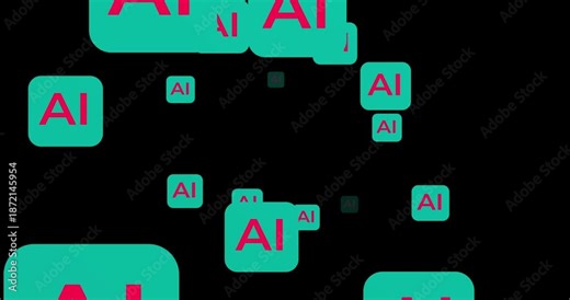Animated Glowing AI Artificial Intelligence Icons Floating on Black Background, Future Tech Pattern Loop, Smart Innovation Motion Graphics for Dark Mode Interface