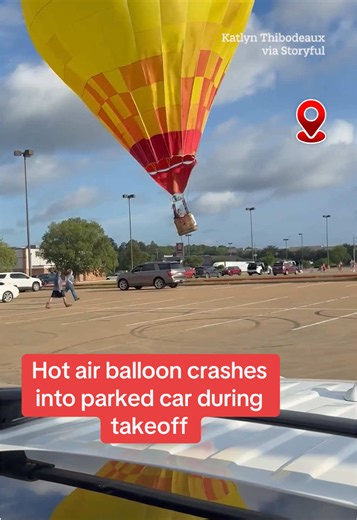 This is the shock moment a hot air balloon crashes into a parked car as it took off leaving onlookers shocked. #HotAirBalloon #Viral #Crash #Car