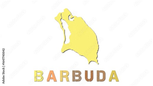 Barbuda map with paper regions. Animated island map growing from regions and title letters falling down. Awesome 4k animation.