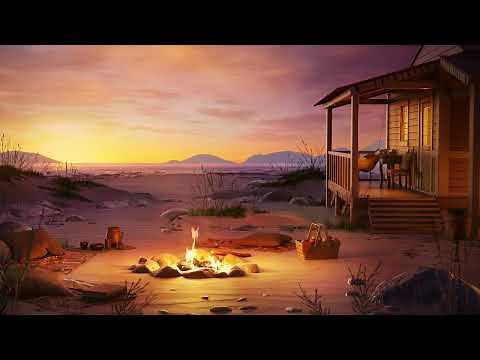 Cabin By The Beach - Relaxing Ocean Waves, Crickets & Fireplace Sounds for Relaxation & Sleep