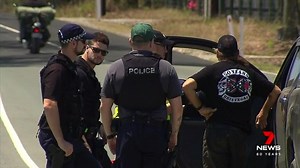 Members of the The Rebels Outlaw motorcycle gang from across Australia have descended on South East Queensland to celebrate the club's 50th birthday. Police at Logan set up a checkpoint right outside the property in a bid to ensure the event stays peaceful. www.7NEWS.com.au #7NEWS | 7NEWS Brisbane