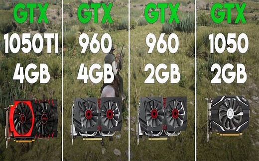 GTX 1050Ti 960 4G vs GTX 960 1050 2G 显卡对比（1080P分辨率测试，CPU为R5 3600） 1080P视频