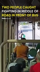 Footage captured from inside a public bus shows two individuals engaged in a physical altercation in the middle of the road, directly in front of the vehicle. 🟡 Read: https://maltadaily.mt/two-people-caught-fighting-in-middle-of-road-in-front-of-bus/ #MaltaDaily | Malta Daily