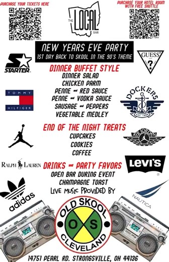 Tickets are almost sold out for our NYE Party at The Local! The very talented Old Skool will be our musical guests all night long! Your ticket includes Open Bar/Dinner/Party Favors and so much more! Also there is a link to purchase a hotel room 8 minutes away from The Local and we’re providing a shuttle to and from The Local! https://www.eventbrite.com/e/1474773369849?aff=oddtdtcreator | The Local Strongsville