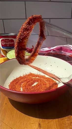 This creamy mangonada is the perfect blend of sweet and spicy☀️🥭