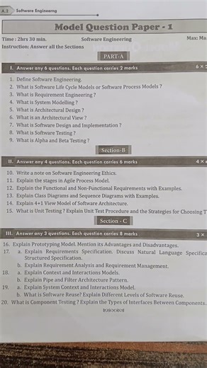 5TH SEM BCA (NEP SCHEME) Model question paper (software Engineering) 1