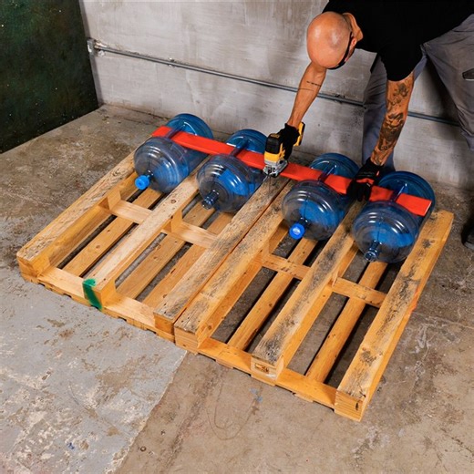 Amphibious car made out of pallets and water bottles