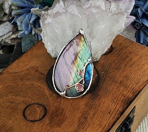 Moon Leaf - Silver Soft Solder Labradorite ADJUSTABLE Ring - Etsy