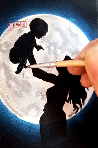 Mother and child silhouette painting #art#painting #oilpastel #shorts#drawing #silhouetteart