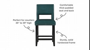 Linon Vega, Blue/Black Counter Stool, 19"W x 20"D x 38.5"H,