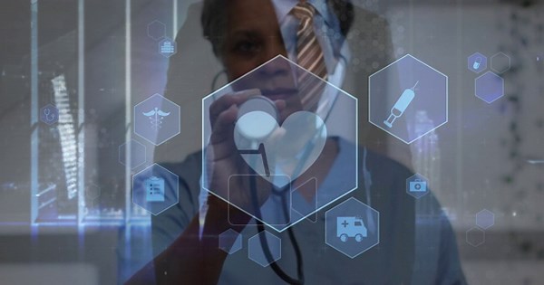 Doctor holding stethoscope to camera pointing and selecting heart hex with suit shadow checking ECG. Healthcare, technology, interface, holographic, telemedicine, hospital, clinic Stock Video Footage - Alamy