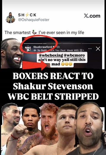BOXERS REACT TO SHAKUR STEVENSON WBC BETLT GETTING STRIPPED #boxing #boxer #sports #shakurstevenson #terencecrawford